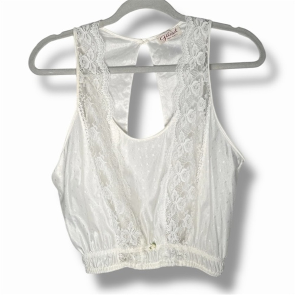 Vintage Gilead Lace Trim Crop Camisole Swiss Dot Nylon Croquette USA Medium